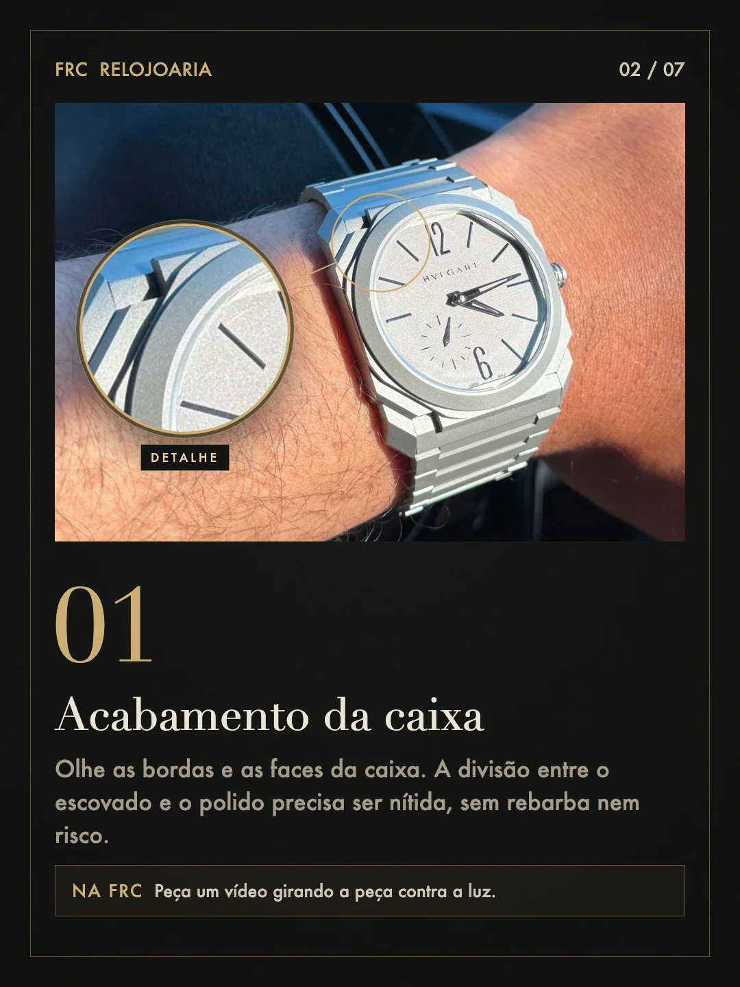 Guia FRC sobre os detalhes do acabamento da caixa de um relógio